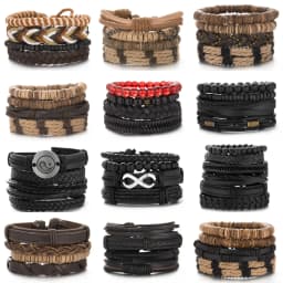 4Pcs/Set Braided Wrap Leather Bracelet for Men Women Vintage Yin Yang Infinity Wood Beads Charm Bracelets Male Wristband Jewelry