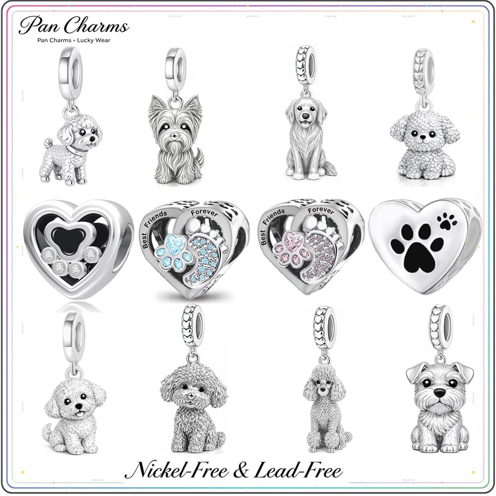 Pan Charms Puppy Dog Paw Print Pet Lover Pendant Charm Beads Fit Original Bracelet Jewelry DIY Birthday Gift for Her/Him Women