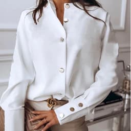 Long Sleeve 2026 Stand Collar Office Lady Tops Button Up Women Blouse White Casual Woman Shirt Fashion Black Loose Shirts 10619