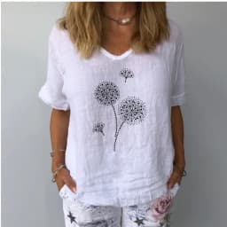 Women Solid Colour Cotton Linen Blouse Top Summer Casual Harajuku Fashion T-shirt Print Loose Blouse Women Tops Streetwear