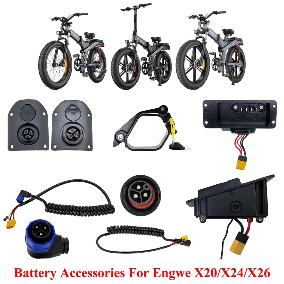 Engwe X20/X24/X26 Ebike Battery Accessories For Engwe X20 X24 X26 Seat Battery Frame Battery Cable Discharger Port Battery Tongs