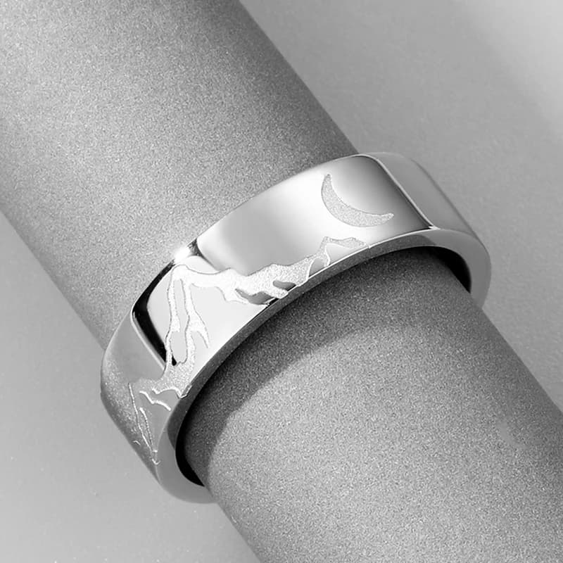 Kinitial Stainless Steel Mountain Range Crescent Moon Thumb Stacking Ring For Women Men Charm Jewelry Gift