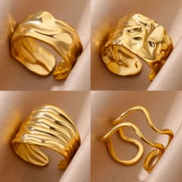 Irregular Geometric Chunky Opening Rings for Women Stainless Steel Gold Color Ring Aesthetic Wedding Waterproof Jewelry Gift