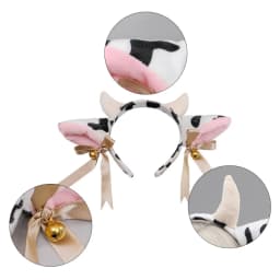 Cartoon Plush Cow Ears Headband With Bells Ribbon Bow Anime Lolita Hair Hoop Kawaii Animal Party Cosplay Headpiece