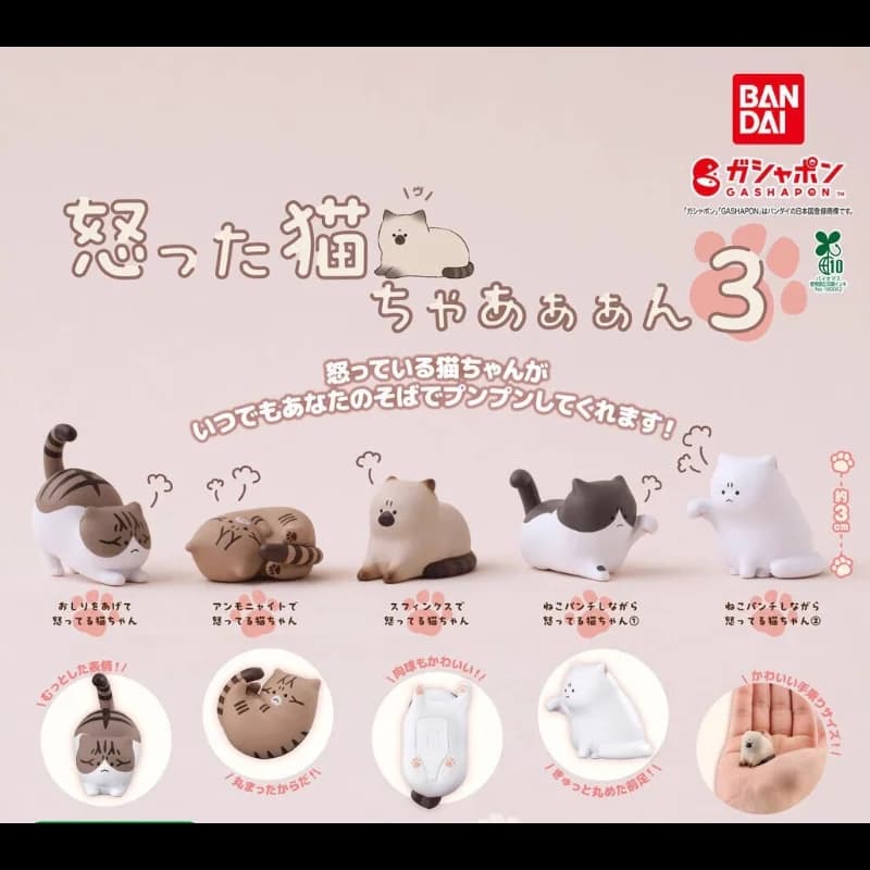 Bandai Original Gashapon Angry Cat Rage Kitty Anime Figure Kawaii Collectible Toy Series 3 Anime Action Figure Model Toy Gift