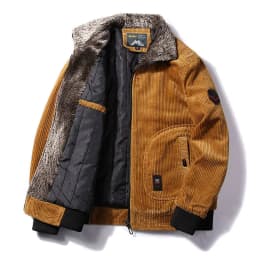 Treesolo Male Thermal Windbreaker Plus Size Men's Warm Winter Corduroy Jackets and Coats Fur Collar Winter Casual Jacket Outwear