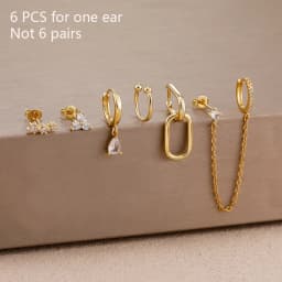 6PCS Stainless Steel Chain Pendant Cubic Zircon Hoop Earrings Set For Women Y2K 14K Gold Plated Huggie Piercing Jewelry aretes