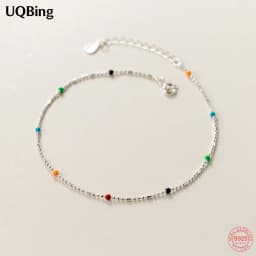 S925 Sterling Silver Colorful Round Beads Anklet Foot Jewelry for Women