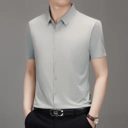 Men's Ultra Stretch Short Sleeve Shirt Business Casual Breathable Stretchable Abrasion-Resistant Solid Color Short Sleeve Shirt