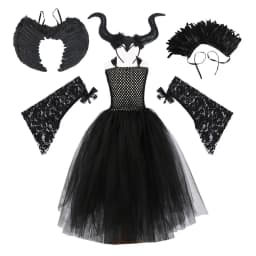 Handmade Tutu Princess Dress Girls Cosplay Costume Evil Queen Black Mesh Children's Carnival Party Wand Demonic Witch Dress