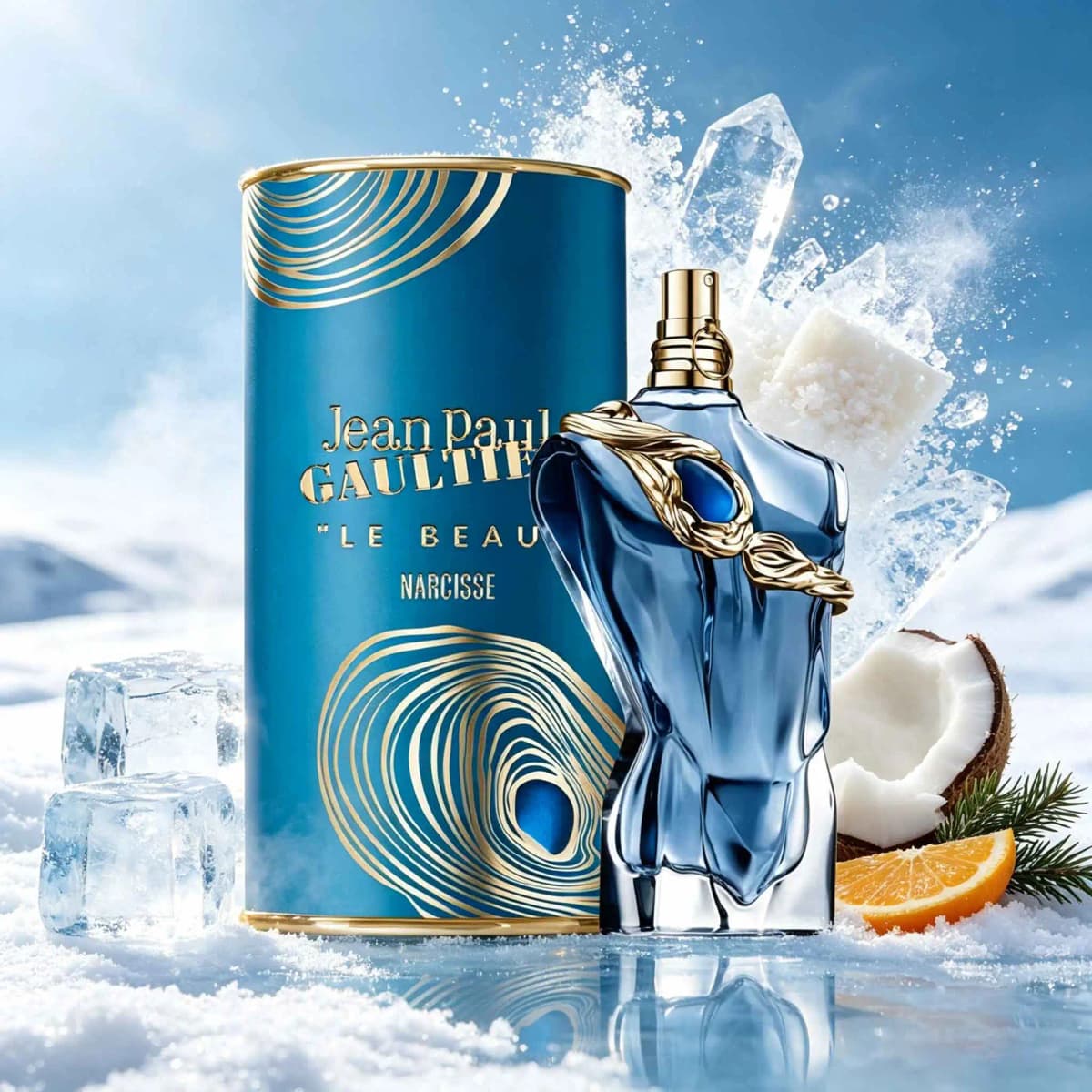 Le Beau Narcisse Luxury Gift‑Box Perfume. Peacock‑Blue Gilded Canister Plus Artistic Bottle. Aquatic Floral‑Woody Scent, Premium Gift Choice For Men.
