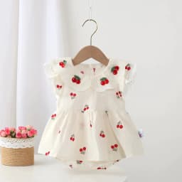 Summer newborn baby girls clothes lace cherry jumpsuit sets for infant girls cloth baby 1st birthday princess rompers coats sets