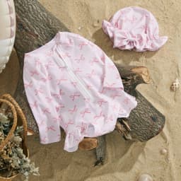 MISOWMNJOY Princess Baby Girl Swimwear Long Sleeve Rash Guard Beach Swimsuit Bow/Cherry Print Toddler Bathing Suit with Sun Hat