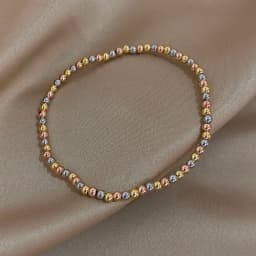 Greatera 3/4mm Stainless Steel Beads Elastic Bracelets for Women Gold Plated Tricolor Beaded Chain Bracelet Waterproof Jewelry