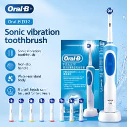 Oral-B D12 Electric Toothbrush Full Waterproof Body Anti-Slip Grip Deep Clean Comes With 8 Brush Heads For Up To 2 Years Of Use