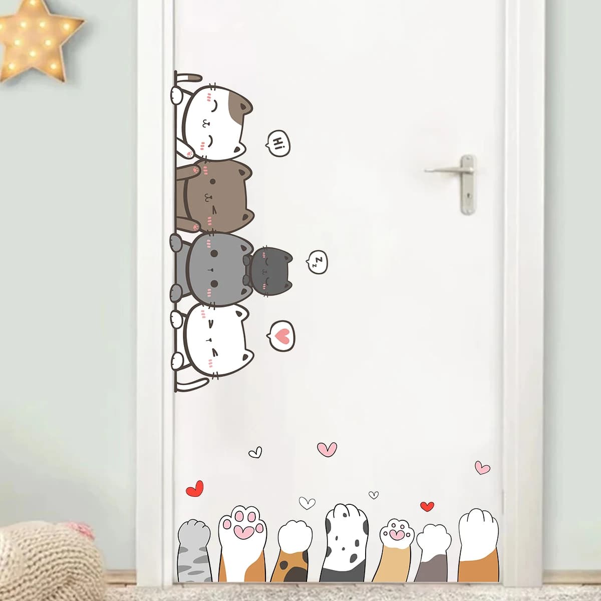 1Pc Cartoon Cute Cat Claw for Kids Room Door Wall Decals Bedroom Decoration Baby Nursery Home Decor Background