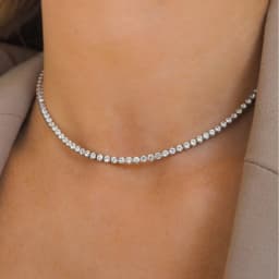 Tennis Bracelet Necklace Women 14K Gold/Silver Plated Rhinestone Choker Necklace Dainty Cubic Zirconia Cut Faux Diamond Chain