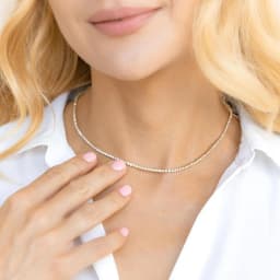Tennis Bracelet Necklace Women 14K Gold/Silver Plated Rhinestone Choker Necklace Dainty Cubic Zirconia Cut Faux Diamond Chain