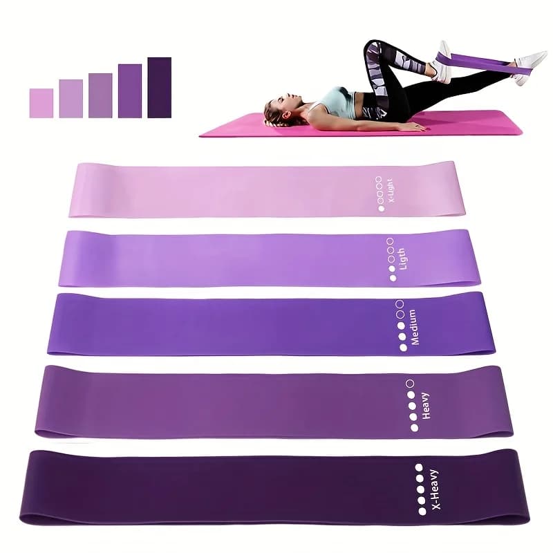 5-Piece Portable Gradient Resistance Band Yoga/Fitness/Pilates Triple Strength Trainer Stackable Colorful Fitness Band Women's S