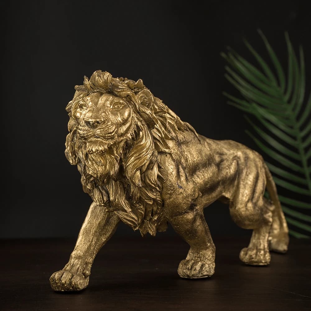 NORTHEUINS Resin Golden Lion King Figurines Home Office Desktop Modern Animal Statue Decoration Accessories Living Room Decor