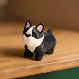 Hand Carved Wooden French Bulldog Figurine Natural Solid Basswood Hand Painted Frenchie Statue Cute Dog Tabletop Ornament