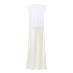 BSAY Women Fashion Summer New Splice Stripes Round Neck Pullover Sleeveless Long Dress French Chic Female Evening Clothing