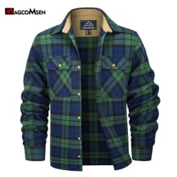 MAGCOMSEN Men's Cotton Flannel Shacket Plaid Shirt Long Sleeve Corduroy Collar 2 Chest Pockets Casual Work Overshirt Outdoor