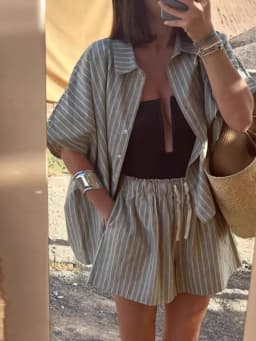Summer Women's Striped Shirt Casual Shorts Suit Women's Two-piece Set Loose Beach Style Women's Knitted Suit Matching Pants