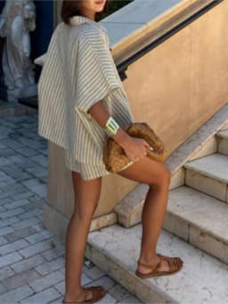 Summer Women's Striped Shirt Casual Shorts Suit Women's Two-piece Set Loose Beach Style Women's Knitted Suit Matching Pants