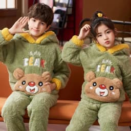 Winter Children's Pajamas Kids Plush Thicken Pajama Set Sleepwear Nightwear Boys Girls Pyjamas Hooded Pijamas for 4 6 8 12 Years