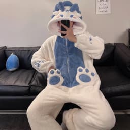 Unisex Men Women Animal Oneises Couple Pajamas One-piece Pyjamas Winter Coral Fleece Cartoon Homewear Large Size Hooded Jumpsuit