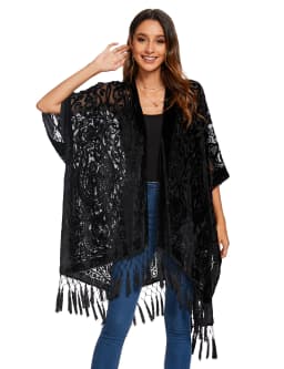 MJSERECA Bohemian Fashion women burnt plush kimono long cardigan with tassel beach cover-up luxury Holiday Casual Cardigan Shawl