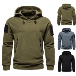 TopFight Mens Tactical Pullover Casual Military Sweatshirt with Hat Keep Warm Hiking Hooded Sweater Men's Fleece Jersey