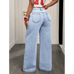 Benuynffy High Street Fashion 2 In 1 Mid Waisted Jeans Women's American Vintage Y2k Versatile Casual Loose Wide Leg Denim Pants