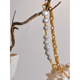 Yhpup Luxury Natural Freshwater Pearl Grey Beads Metal Wrist Bracelet Bangle High Quality Golden Jewelry Mother's Fashion Gift