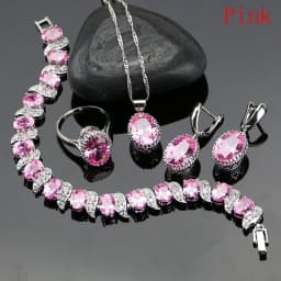 Natural 925 Silver Jewelry Red Birthstone Charm Jewelry Sets Women Earrings/Pendant/Necklace/Ring/Bracelets T055