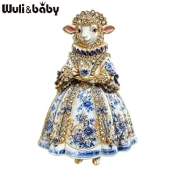 Wuli&baby Beautiful Sheep Lady Brooches For Women Unisex 4-color Elegant Rhinestone Ancient Dress Goat Party Brooch Pin Gifts