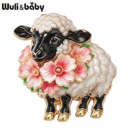 Wuli&baby Charming Sheep Brooches Pins For Women Unisex 6-color Flowers Goat New Year Party Office Animal Brooch Pin Gifts