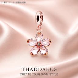 925 Sterling Silver Pink Flower Pendant Charm Trendy Women Girls Fashion Jewelry Romantic Lucky Gift