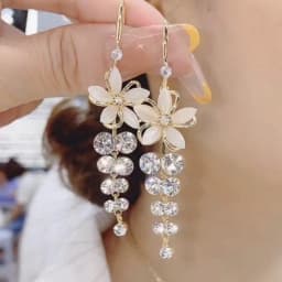 Green Shiny Zircon Flower Drop Earrings For Women Luxury Crystal Long Tassel Ear Line Hanging Earring Wedding Jewelry Gift