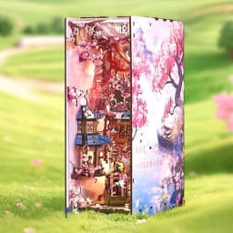 DIY Book Nook Wooden Miniature Model Kits Spring Cherry Blossom Bookend 3D Puzzle Bookshelf for Friends Birthday Gifts