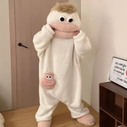 Cartoon Big Mouth Monster Cute Funny Onesie Pajamas Thickened Coral Fleece Homewear For Couples Men Women Autumn Winter Pajamas