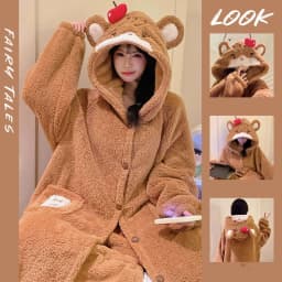 Thicken Flannel Cartoon Pajama Kigurumi Winter Robe Sleepwear Jumpsuit Halloween Funny Home Clothes Loungewear Cosplay Costume