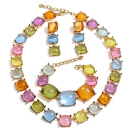 Yhpup Colorful Acrylic Resin Square Chain Necklace Bracelet Earrings Set PVD Plated Stainless Steel Fashion Y2K Jewelry