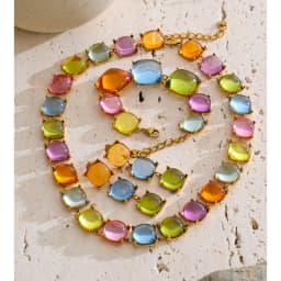 Yhpup Colorful Acrylic Resin Square Chain Necklace Bracelet Earrings Set PVD Plated Stainless Steel Fashion Y2K Jewelry
