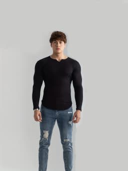 Men Slim Fit Fashion Long Sleeved Top Fitness Motion Hip Hop Streetwear Running And Fitness V Neck Trend Top