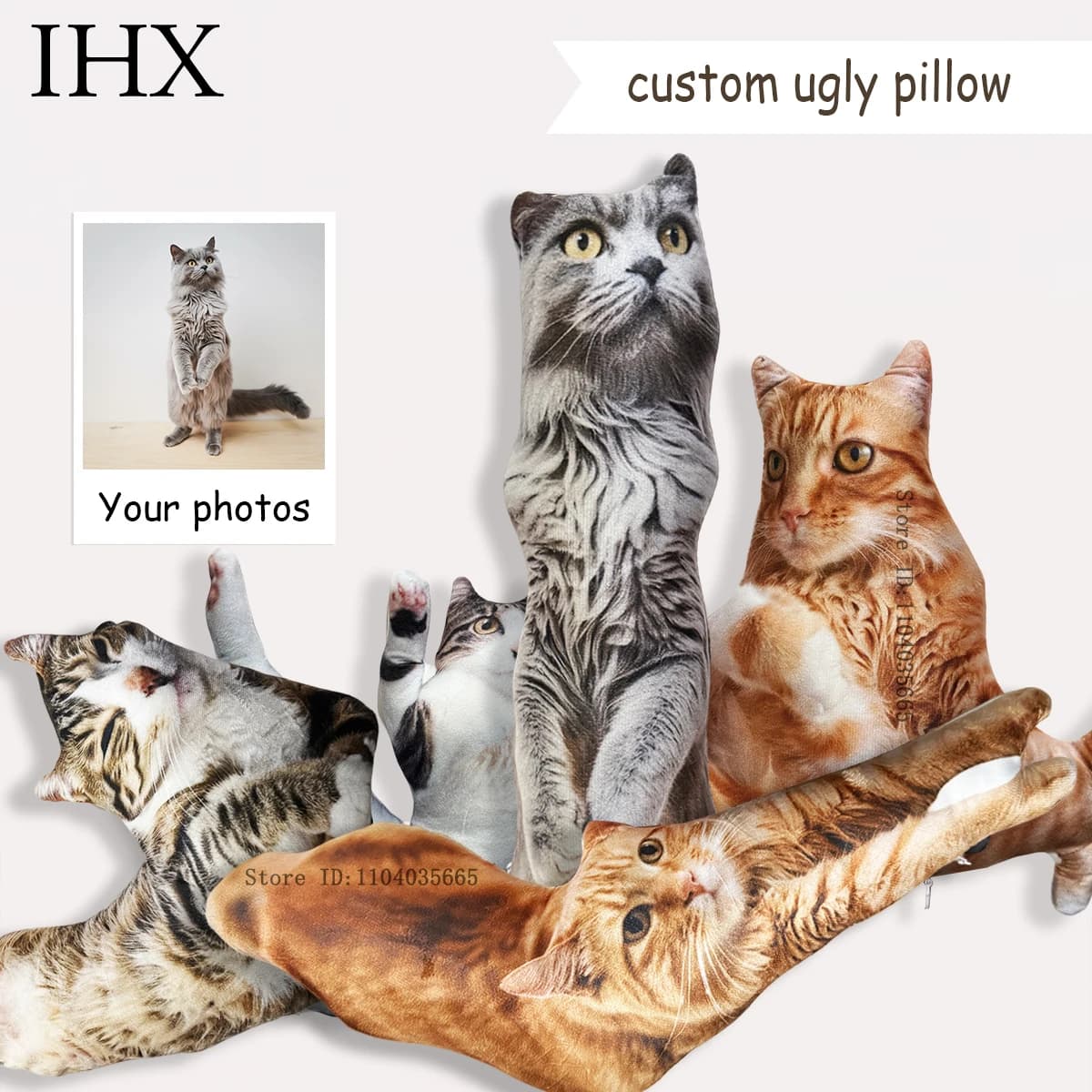 IHX Ugly Cat Dog Zany Pillow,Custom Pet 3D Pillow,Personalized Pet Pillow From Photo,Pet Loss Memorial Gift,Stuffed Toys Dolls