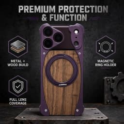 Luxury Metal Frame Walnut Wood Frameless Phone Case For iPhone 18 17 16 15 14 Pro Max Magsafe Magnetic Rotating Bracket Cover