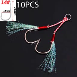 10PCS/Lot Cast Jig Assist Hook High Carbon Steel Angle Barbed Thread Feather Lure Fishing Tackle Slow Jigging Sea Pesca Fishhook