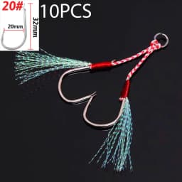 10PCS/Lot Cast Jig Assist Hook High Carbon Steel Angle Barbed Thread Feather Lure Fishing Tackle Slow Jigging Sea Pesca Fishhook